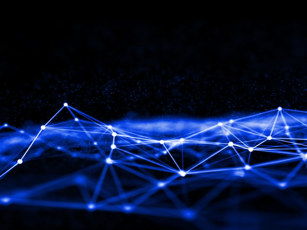 3d network communications design with connecting lines and dots